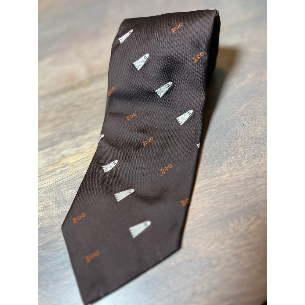 Men's Halloween Ghost Boo Tie Brown Qiana‎ Nylon